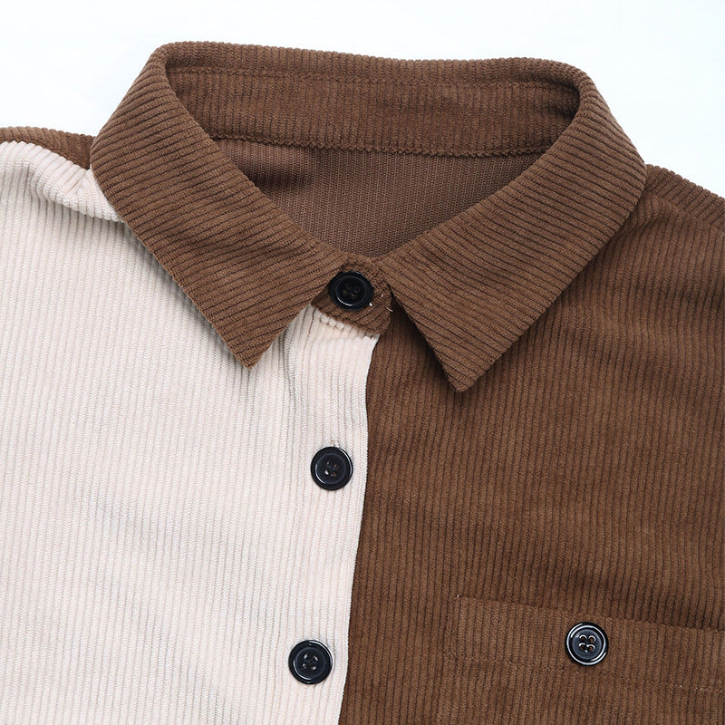 Women's corduroy shirt with a fashionable color block design and sporty character NOVAE