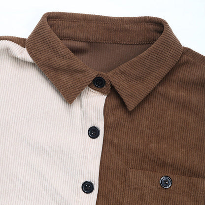 Women's corduroy shirt with a fashionable color block design and sporty character NOVAE