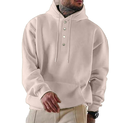 Men's hooded sweatshirt with fashionable button closure and practical kangaroo pocket NOVAE