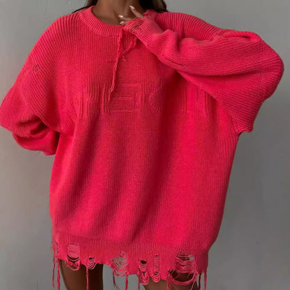 Women's Oversized Knit Sweater in a Modern Distressed Look NOVAE