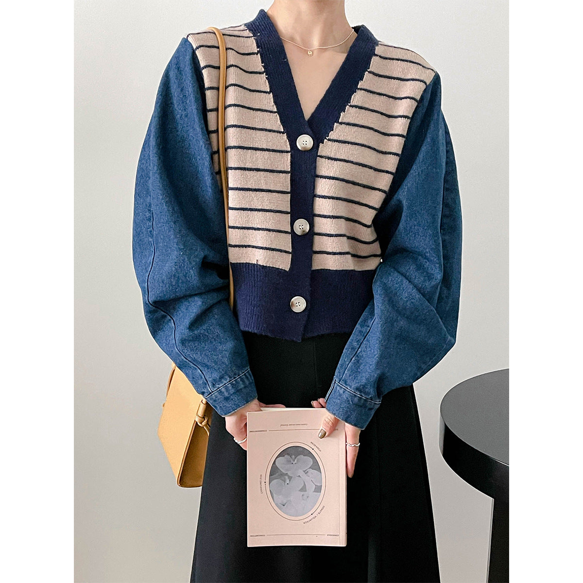 Women's fashionable cardigan with modern striped design and raglan sleeves NOVAE