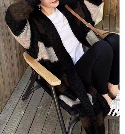 Women's long knit cardigan with geometric pattern NOVAE