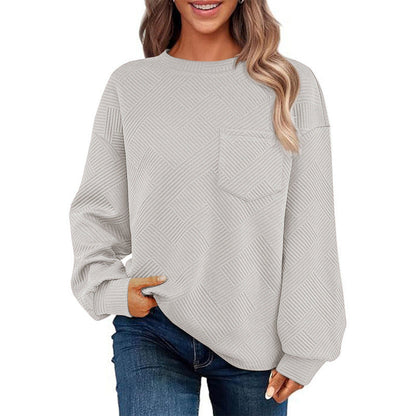 Women's casual sweater with textured pattern and practical chest pocket NOVAE