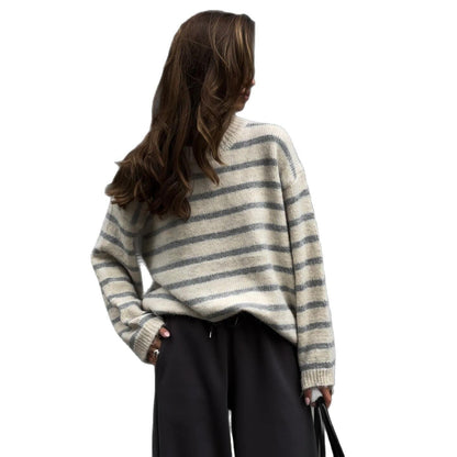 Women's casual knit sweater with modern stripes NOVAE