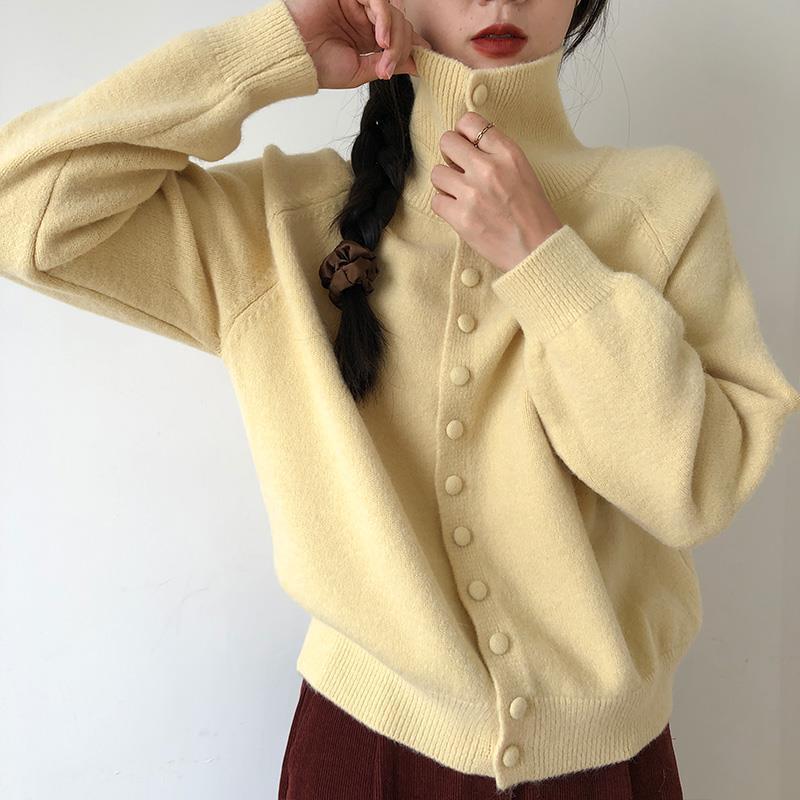 Women's High-Quality Knit Cardigan with Stand-Up Collar and Button Details NOVAE