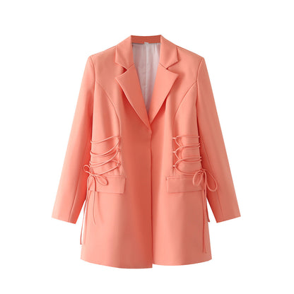 Women's fashionable blazer with sophisticated lacing details and practical pockets NOVAE