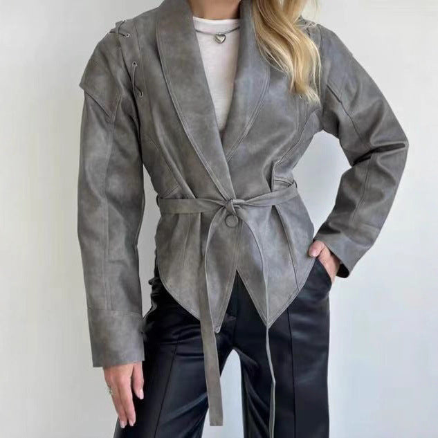 Women's elegant faux leather wrap jacket with decorative details NOVAE