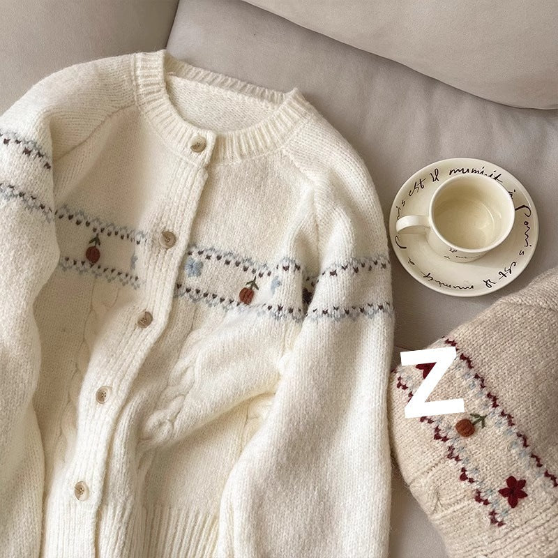 Women's cardigan with floral appliqués and comfortable buttons NOVAE