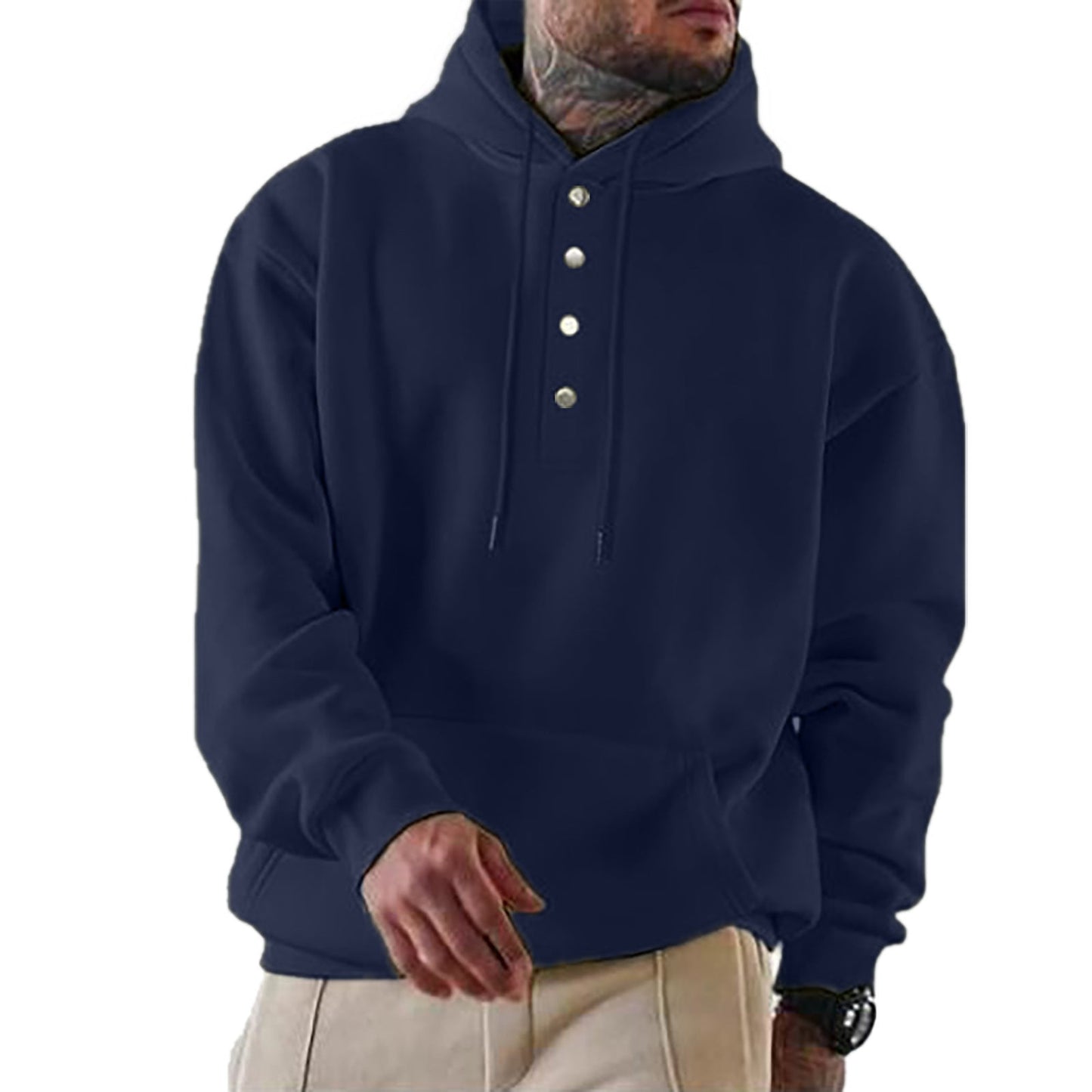 Men's Casual Hoodie with Button Placket and Pockets NOVAE