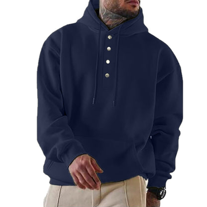 Men's Casual Hoodie with Button Placket and Pockets NOVAE