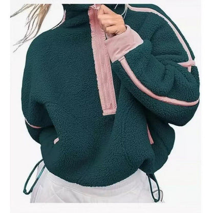 Women's fleece pullover with half zipper and contrasting sleeves NOVAE