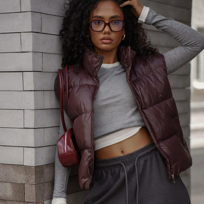 Women's quilted vest with high collar and practical zipper NOVAE