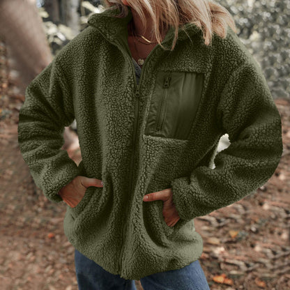 Women's fleece jacket with high-closing collar and practical chest pocket NOVAE