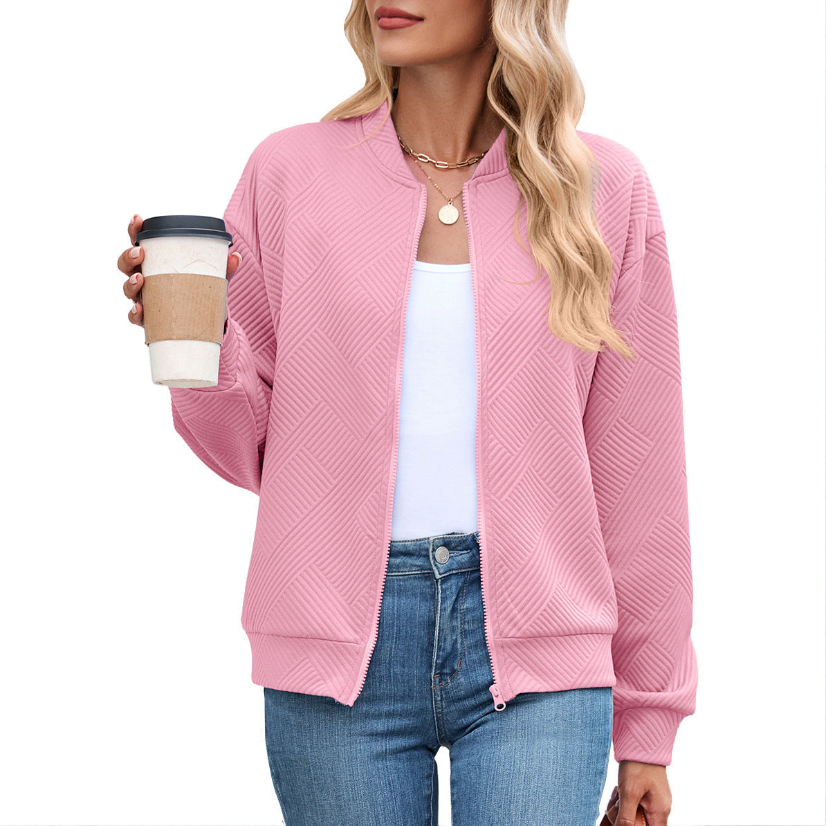 Women's casual cardigan with textured pattern and practical pockets NOVAE