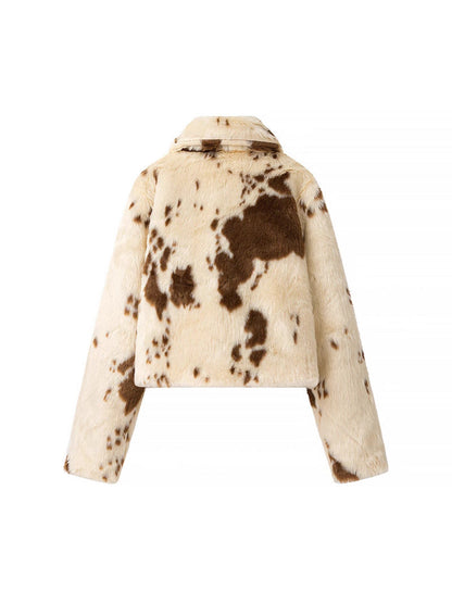 Women's fashionable short jacket made of faux fur with a unique animal motif NOVAE