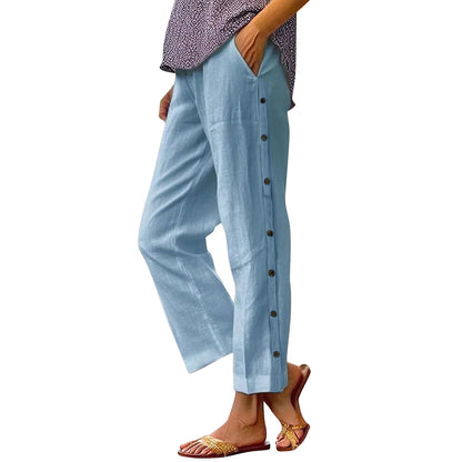 Women's lightweight and airy summer trousers with side buttons NOVAE