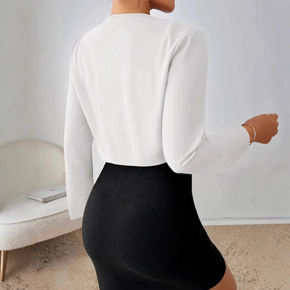 Women's elegant short jacket with a modern cut and sophisticated pleats NOVAE