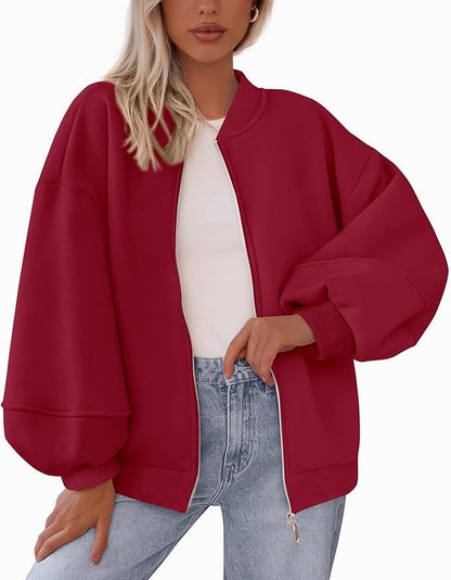 Women's Oversized Bomber Jacket with Zipper and Elastic Cuffs NOVAE