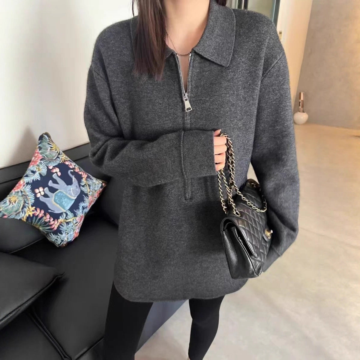 Women's Fashionable Pullover with Zipper and Collar NOVAE