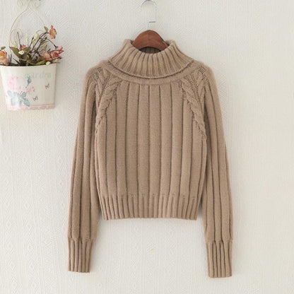 Women's knit sweater with high collar and ribbed texture NOVAE