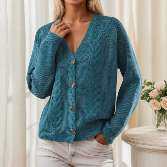 Women's cardigan with V-neck and trendy cable knit pattern NOVAE