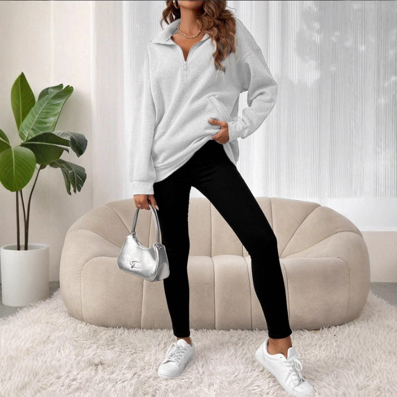 Women's casual pullover with short zipper and kangaroo pocket NOVAE