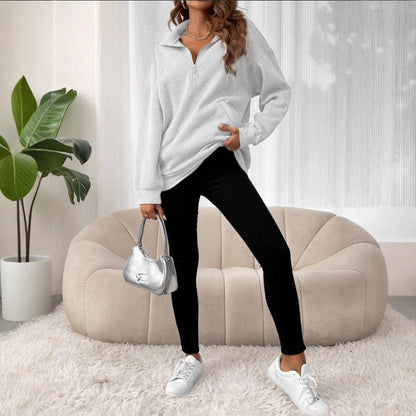 Women's casual pullover with short zipper and kangaroo pocket NOVAE