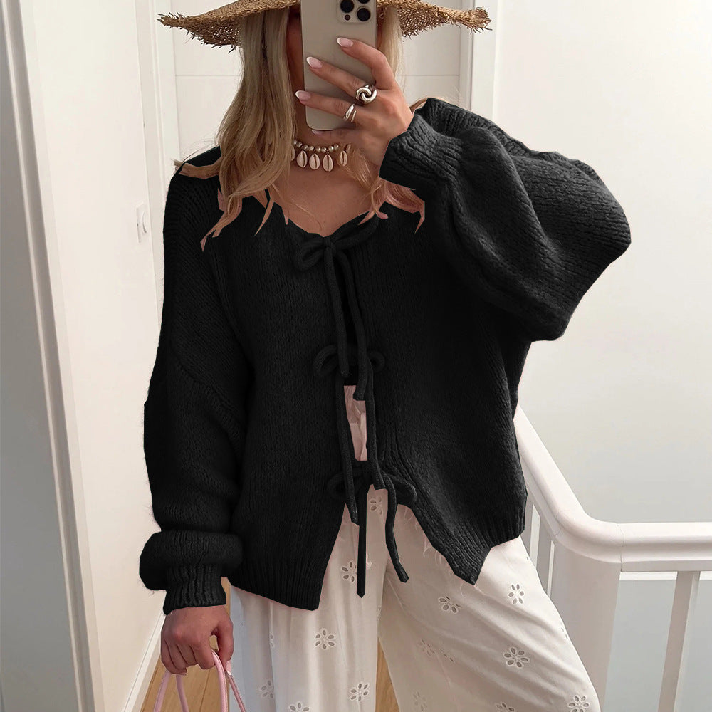 Women's chunky knit jacket with drawstring and relaxed fit NOVAE