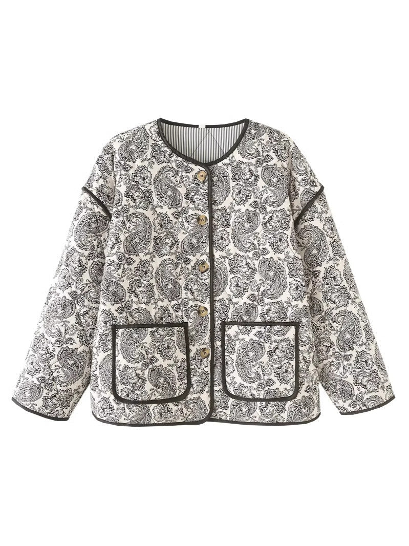Women's fashionable quilted jacket with unique paisley pattern NOVAE