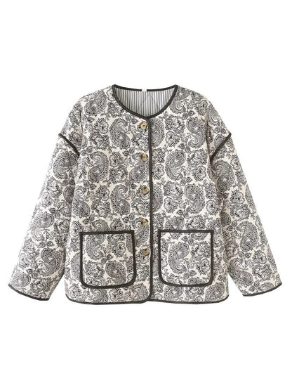 Women's fashionable quilted jacket with unique paisley pattern NOVAE