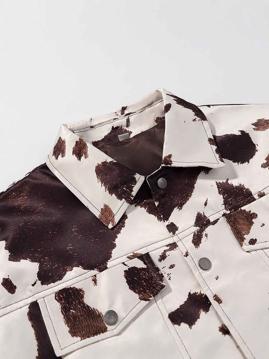 Women's casual denim jacket in a modern cow print design NOVAE