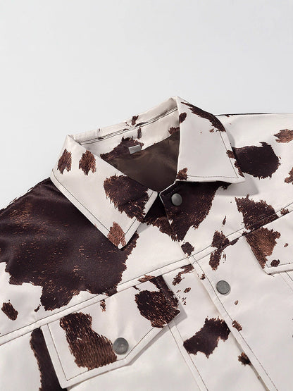 Women's casual denim jacket in a modern cow print design NOVAE