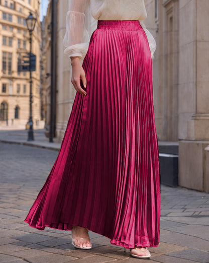 Women's pleated maxi skirt with elastic waistband and flowing cut NOVAE