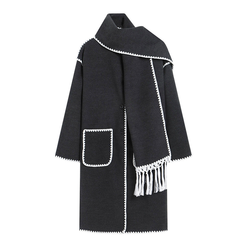 Women's elegant transitional coat with fringed trim NOVAE