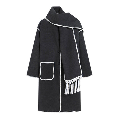 Women's elegant transitional coat with fringed trim NOVAE
