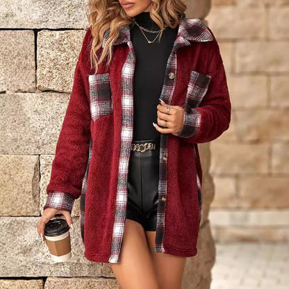 Women's fleece jacket with checked accents and practical cut NOVAE