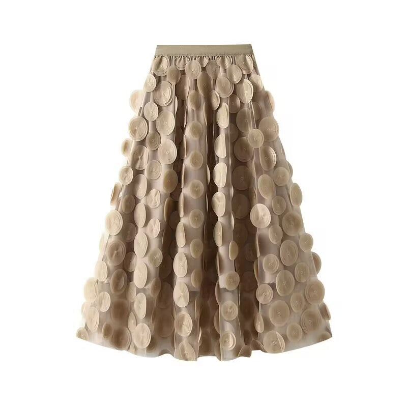 Women's Elegant Tulle Skirt with 3D Floral Appliqués NOVAE