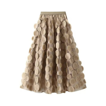 Women's Elegant Tulle Skirt with 3D Floral Appliqués NOVAE