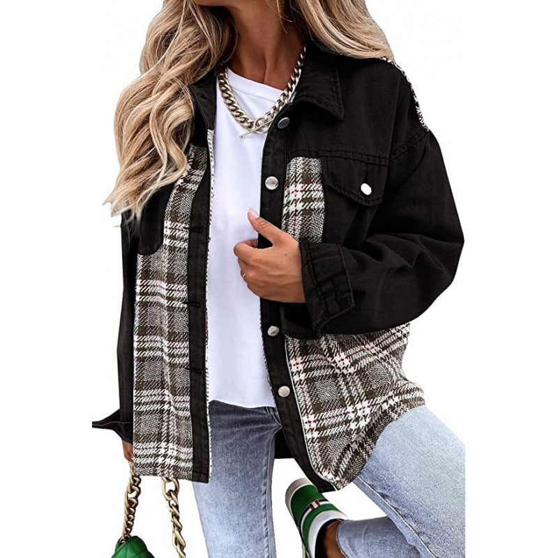 Women's checked denim jacket with a casual cut and modern details NOVAE