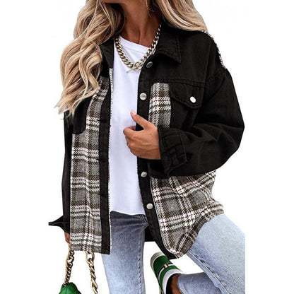 Women's checked denim jacket with a casual cut and modern details NOVAE