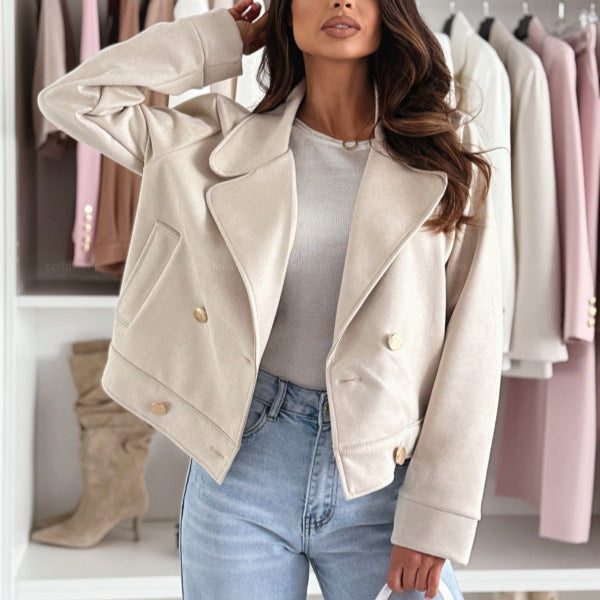 Women's fashionable biker jacket in a casual style with snap button closure and practical pockets NOVAE