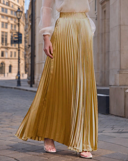 Women's pleated maxi skirt with elastic waistband and flowing cut NOVAE