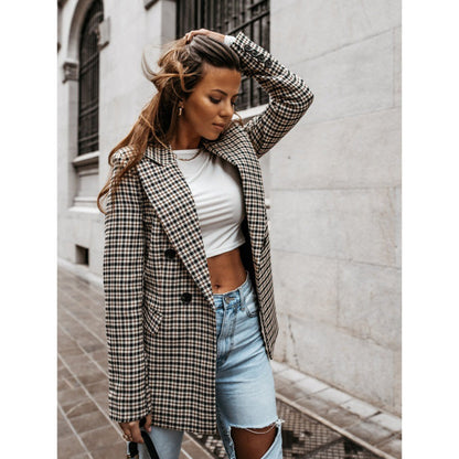 Women's Checked Oversized Blazer with Double-Button Design NOVAE