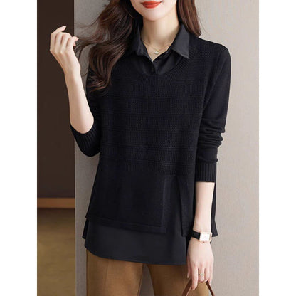 Women's knit sweater with layered design and harmonious texture NOVAE