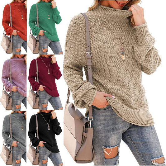 Women's chunky knit sweater with high collar and comfortable sleeves NOVAE