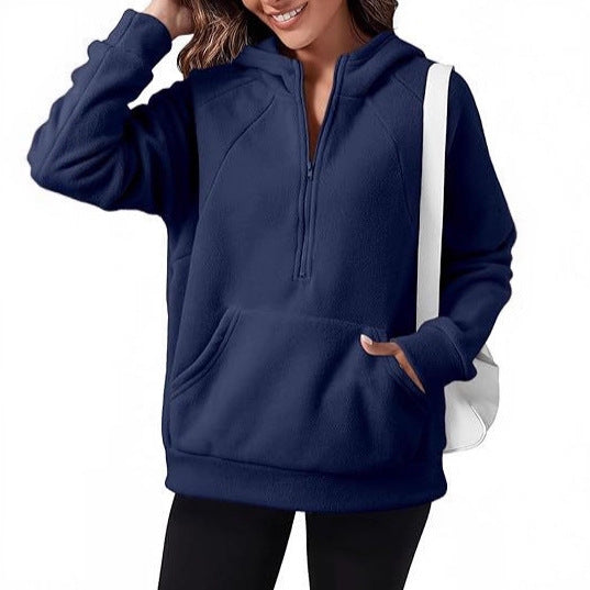 Women's fleece hooded shirt with practical kangaroo pocket NOVAE