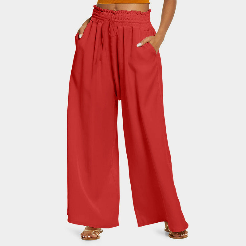 Women's wide-leg leisure trousers with elasticated waistband and practical pockets NOVAE
