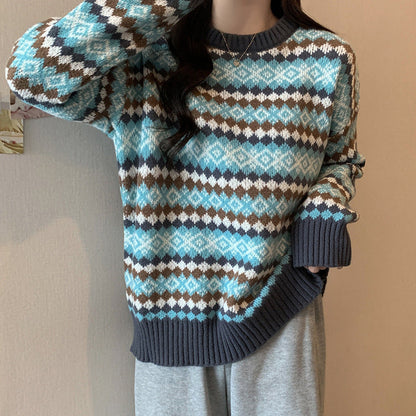 Women's sweater with geometric Norwegian pattern and relaxed fit NOVAE