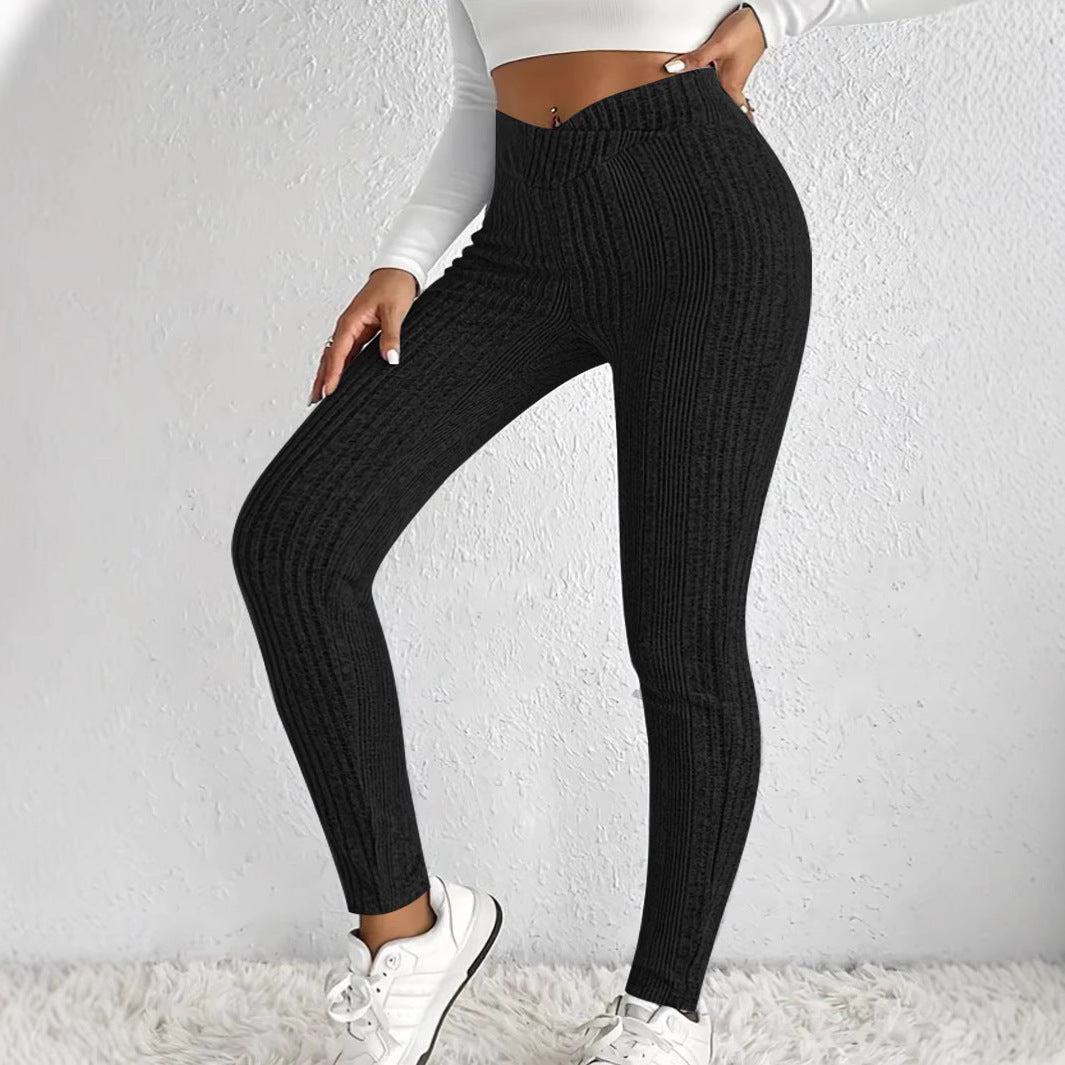 Women's leggings with structured rib pattern and high waistband NOVAE