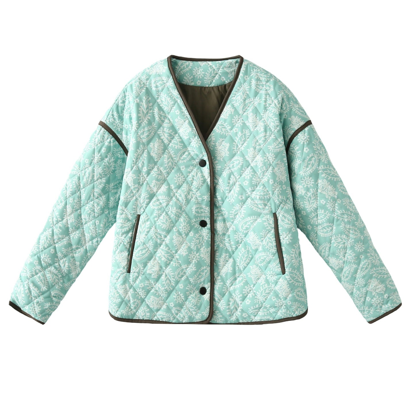 Women's quilted autumn jacket with a unique floral pattern and practical pockets NOVAE